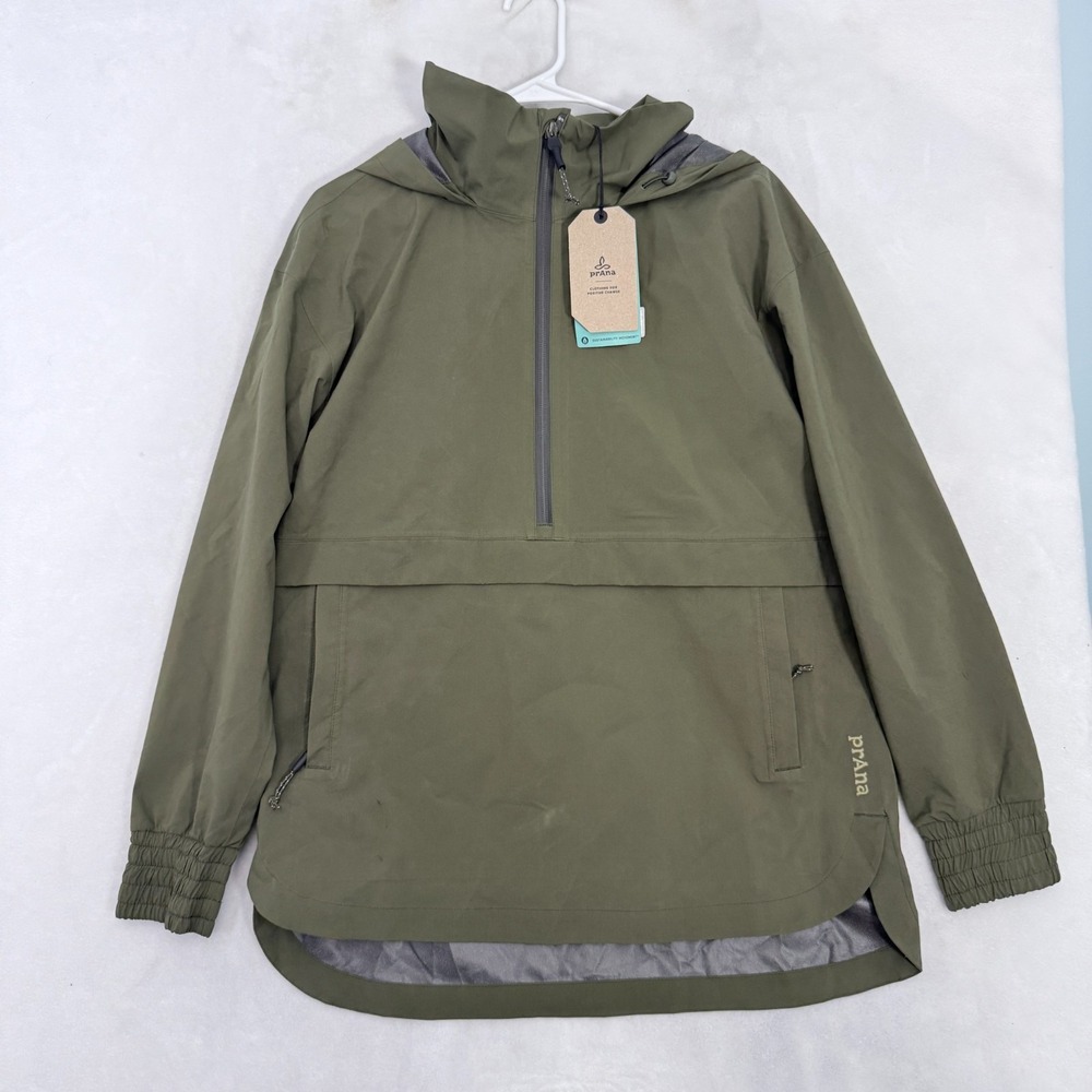 Prana Othello Falls Anorak Jacket Womens S Green Rain Hooded Outdoor